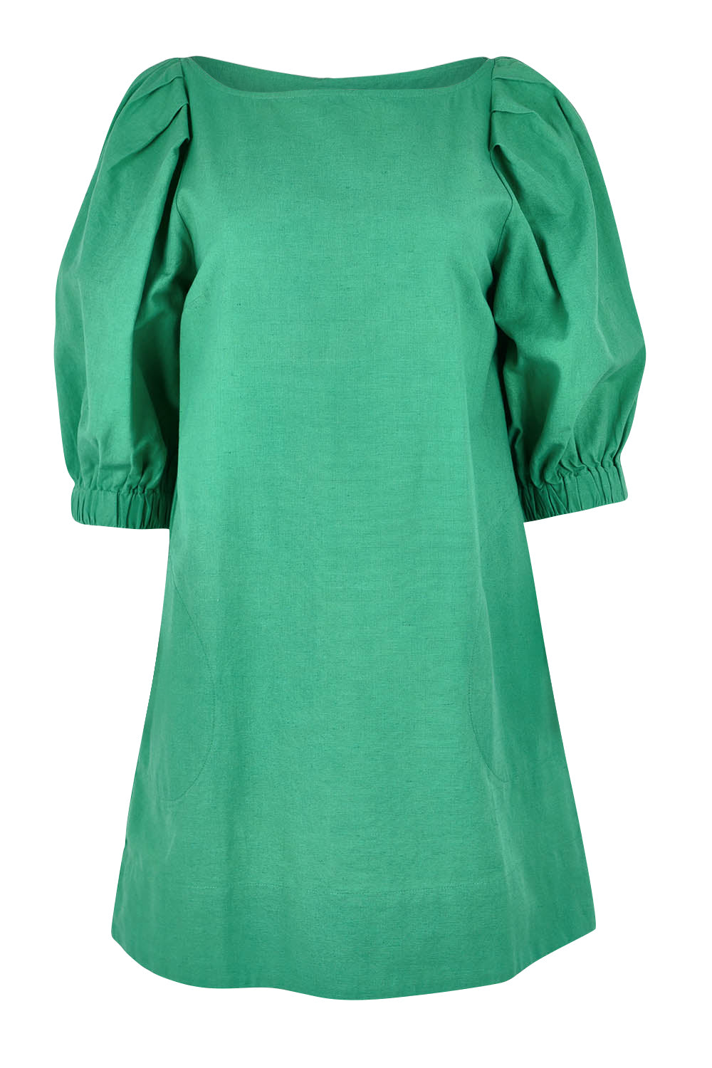 Product shot of the Puff Sleeve Cotton Dress in colour Green (Green), from the front