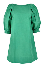 Product shot of the Puff Sleeve Cotton Dress in colour Green (Green), from the front