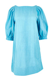 Product shot of the Puff Sleeve Cotton Dress in colour Lightblue (Blue), from the front