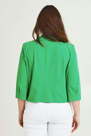 Model Jane wearing size 14 of the Double Breasted Blazer in colour Applegrn (Green), from the back