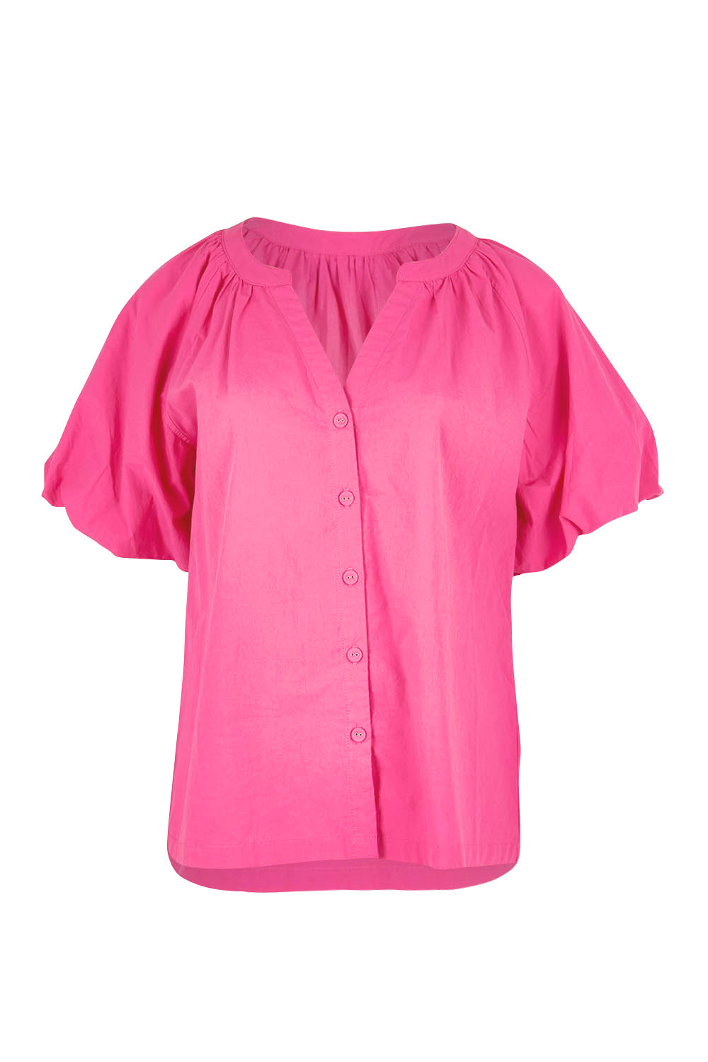Product shot of the Puff Sleeve Cotton Shirt in colour Carnation (Pink), from the front