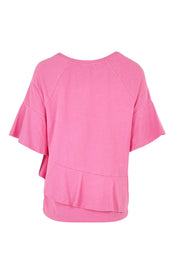 Product shot of the Asymmetrical Frill Cotton Top in colour Pink (Pink), from the back