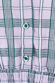 Product shot of the Peggy Shirred Waist Cotton Dress in colour Check (Purple), detail