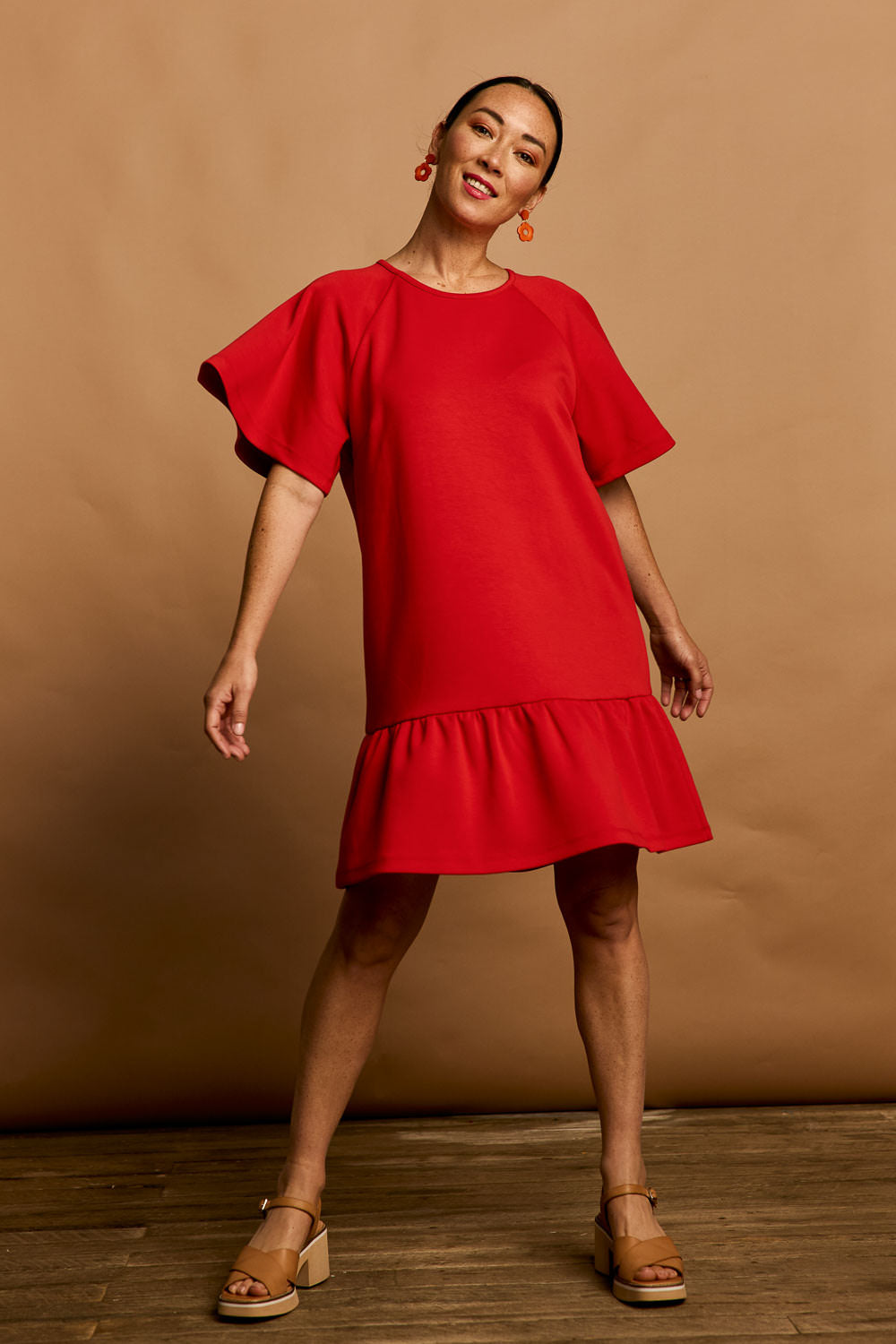 Preloved Flutter Sleeve Frill Hem Dress - Tomato