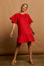 Preloved Flutter Sleeve Frill Hem Dress - Tomato