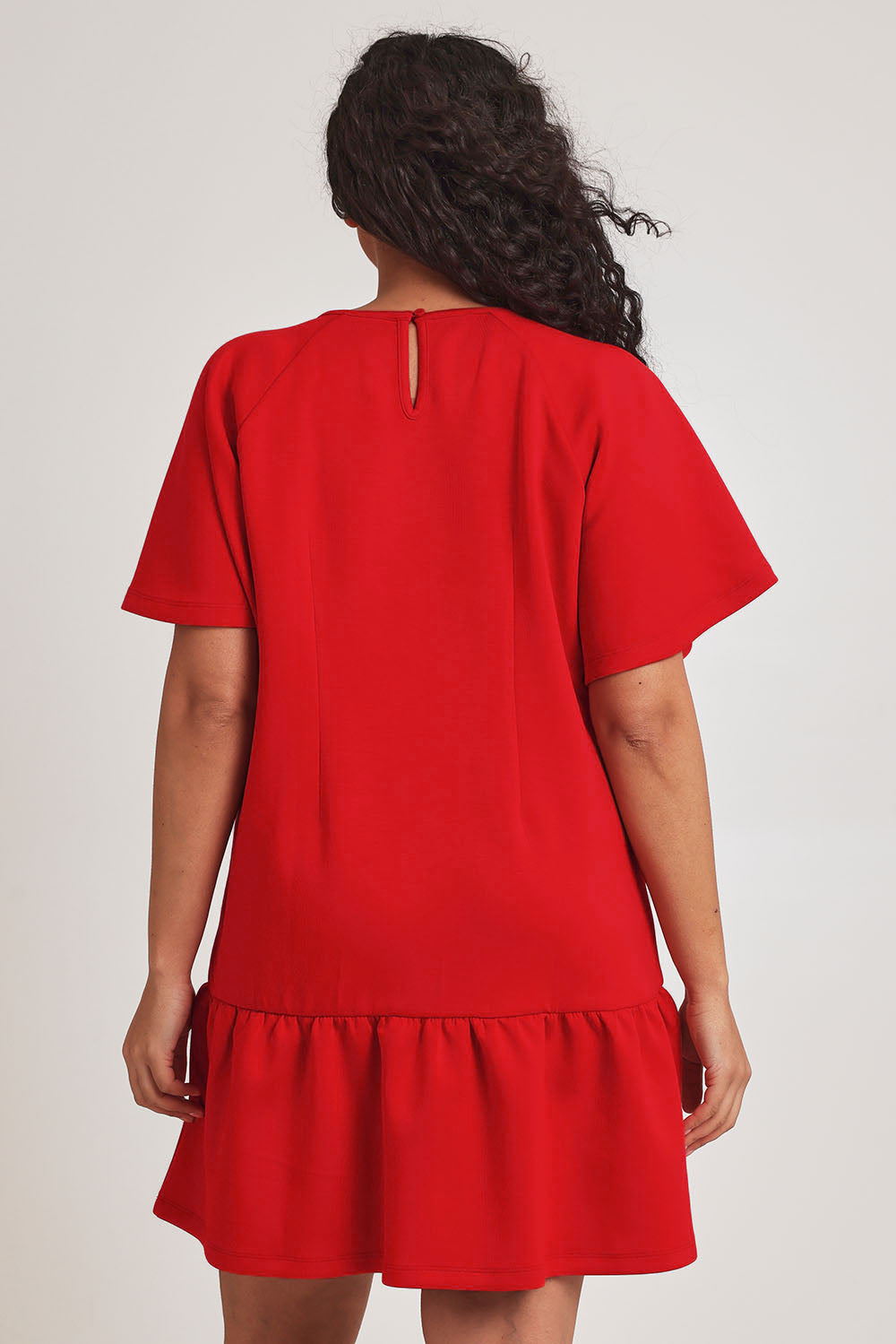 Preloved Flutter Sleeve Frill Hem Dress - Tomato