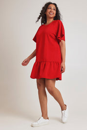 Preloved Flutter Sleeve Frill Hem Dress - Tomato