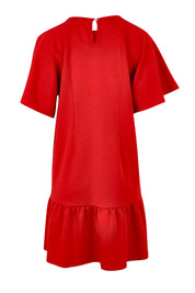 Preloved Flutter Sleeve Frill Hem Dress - Tomato