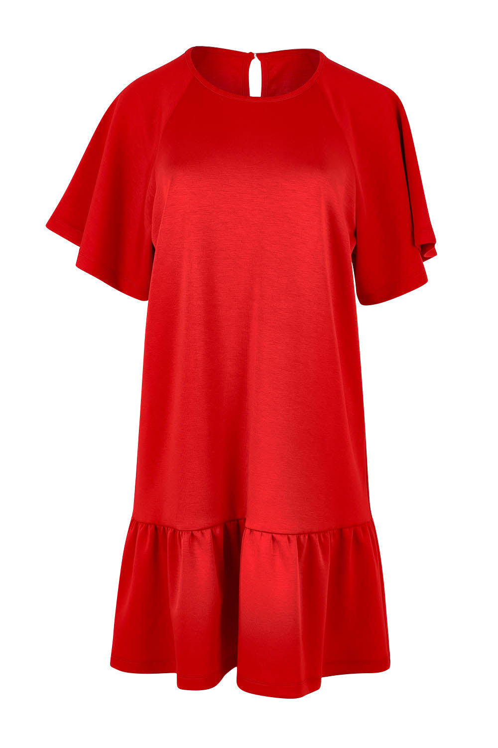 Preloved Flutter Sleeve Frill Hem Dress - Tomato