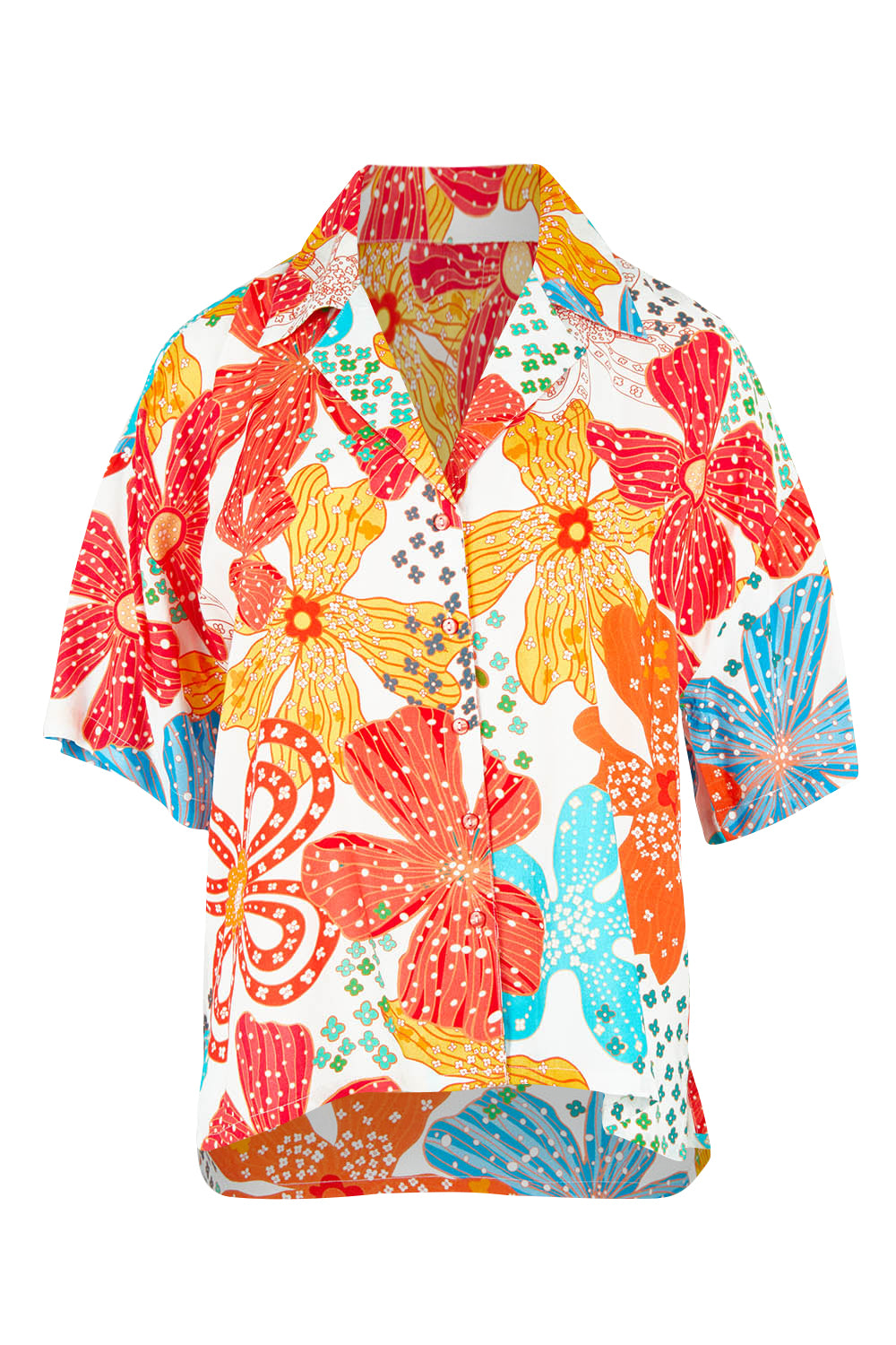 Product shot of the Open Collared Shirt in colour Flower, from the front