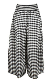 Product shot of the Cotton Waist Tie Pants in colour Gingham (Black), from the back