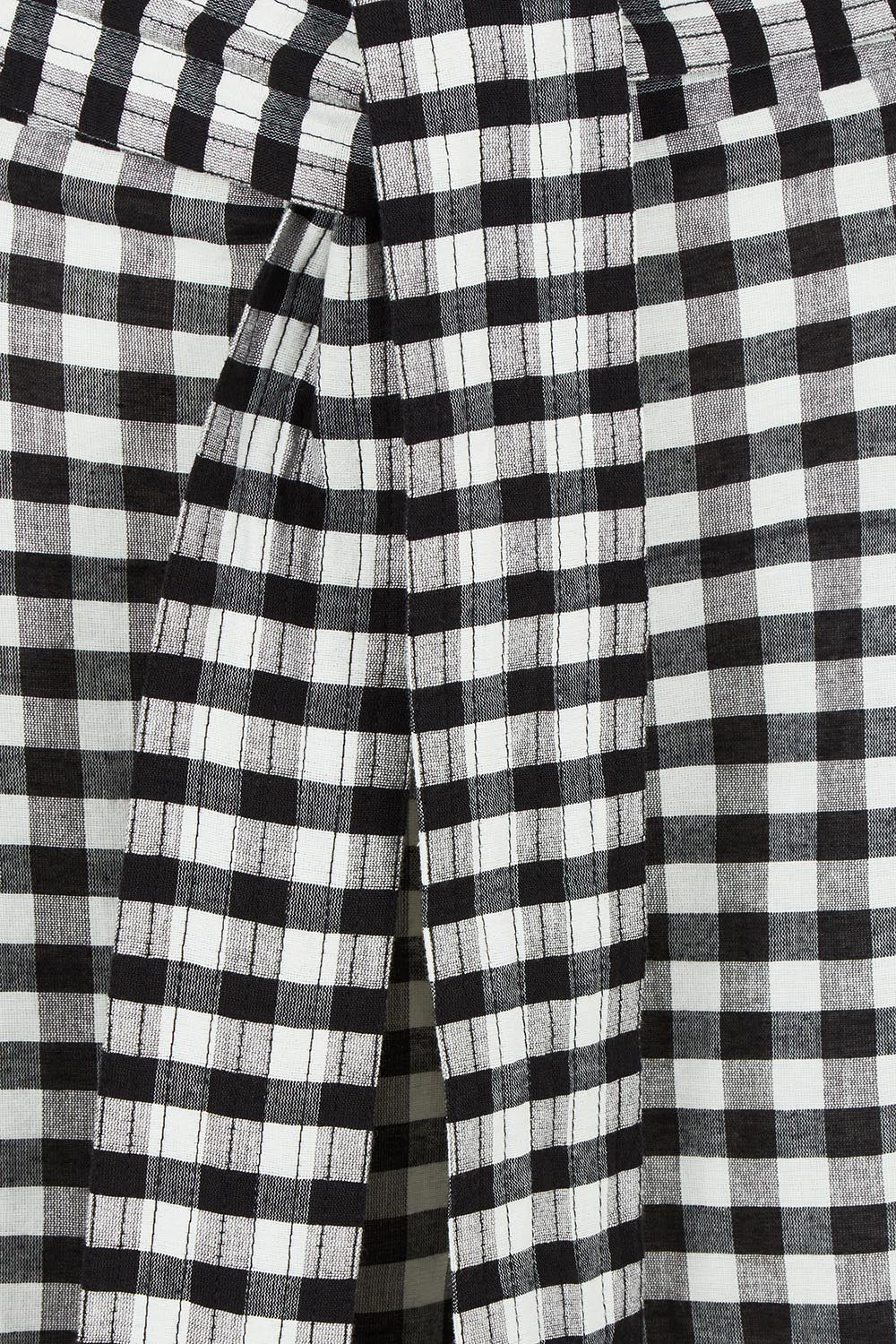 Product shot of the Cotton Waist Tie Pants in colour Gingham (Black), detail