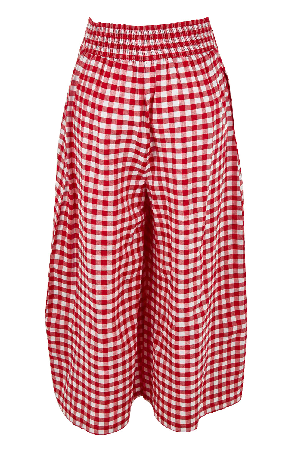 Product shot of the Cotton Waist Tie Pants in colour Ginghamred (Red), from the back