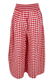 Product shot of the Cotton Waist Tie Pants in colour Ginghamred (Red), from the back