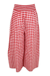 Product shot of the Cotton Waist Tie Pants – Ginghamred in colour Ginghamred, from the back