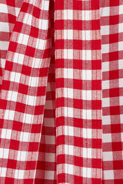 Product shot of the Cotton Waist Tie Pants in colour Ginghamred (Red), detail