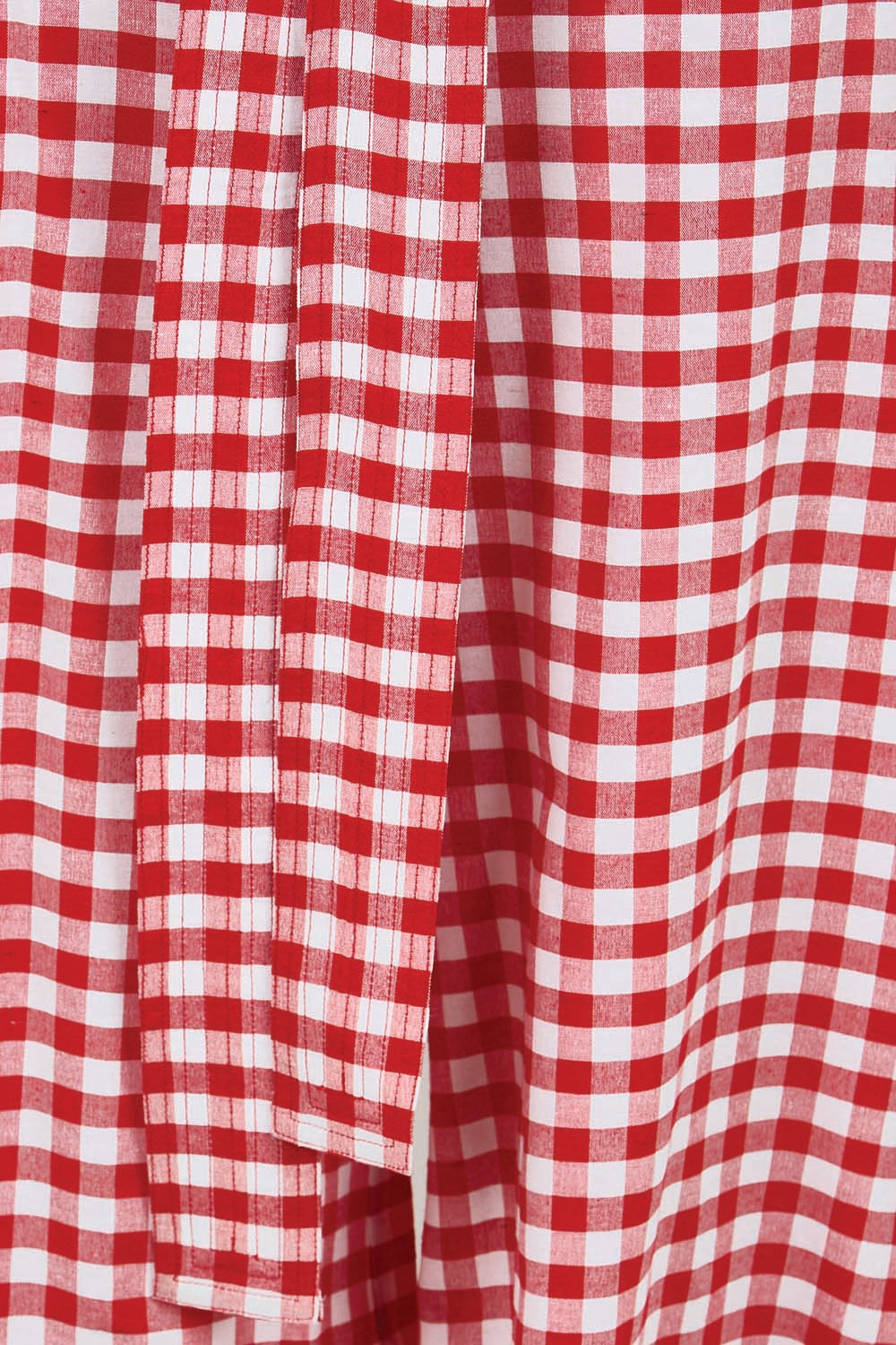 Product shot of the Cotton Waist Tie Pants – Ginghamred in colour Ginghamred, showing detail