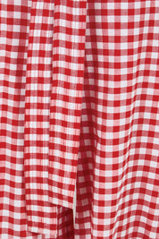 Product shot of the Cotton Waist Tie Pants – Ginghamred in colour Ginghamred, showing detail