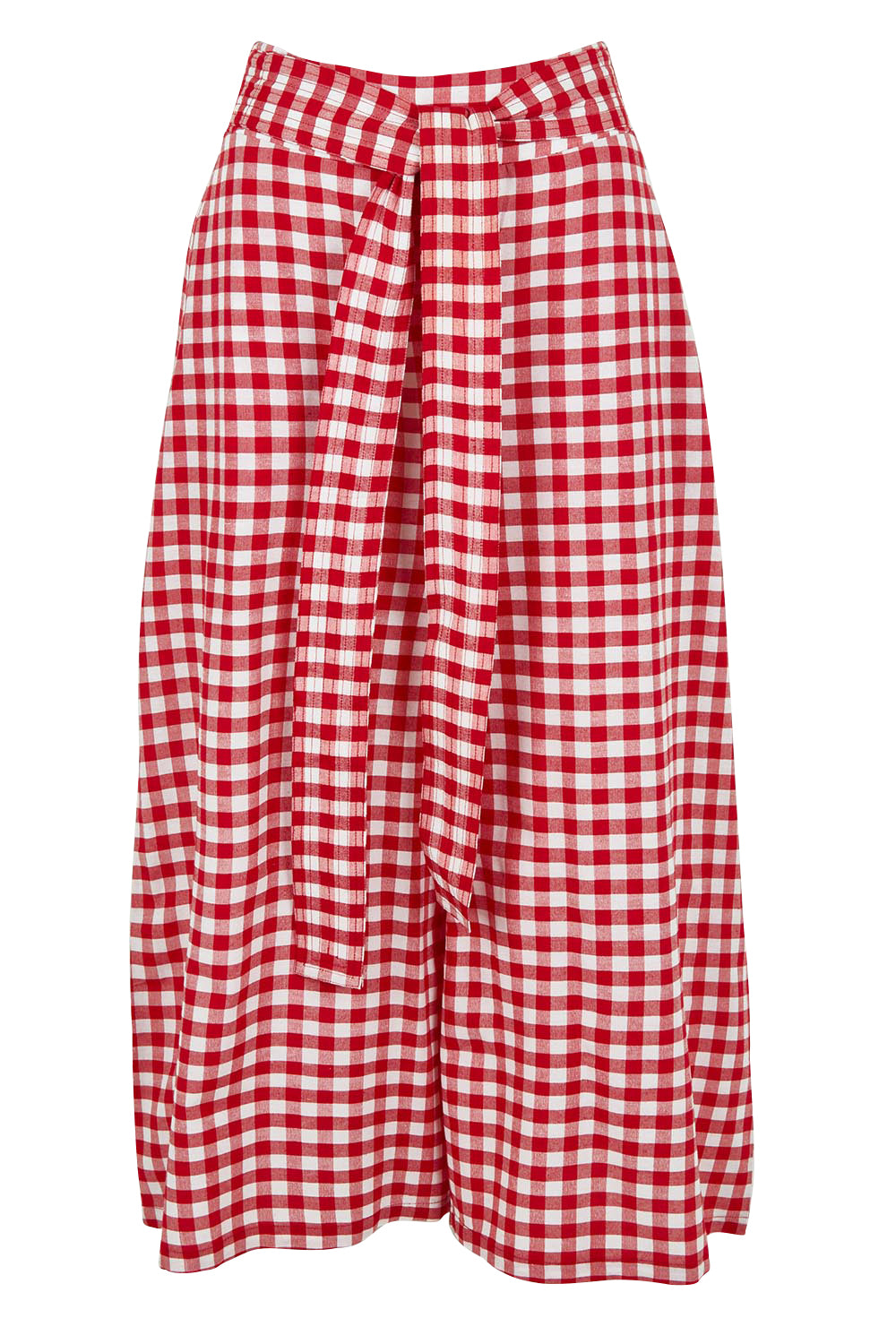 Product shot of the Cotton Waist Tie Pants in colour Ginghamred (Red), from the front