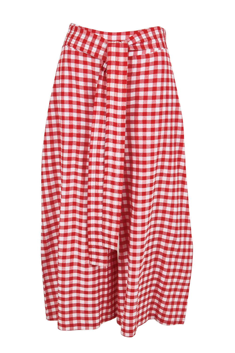 Product shot of the Cotton Waist Tie Pants – Ginghamred in colour Ginghamred, from the front