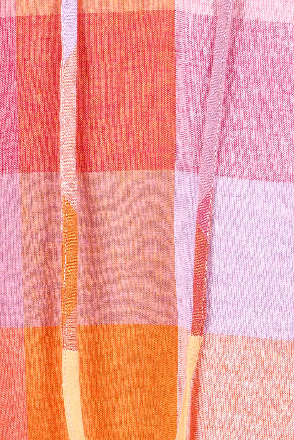 Product shot of the Yarn Dyed Cotton Sundress in colour Sherbet (Pink), detail