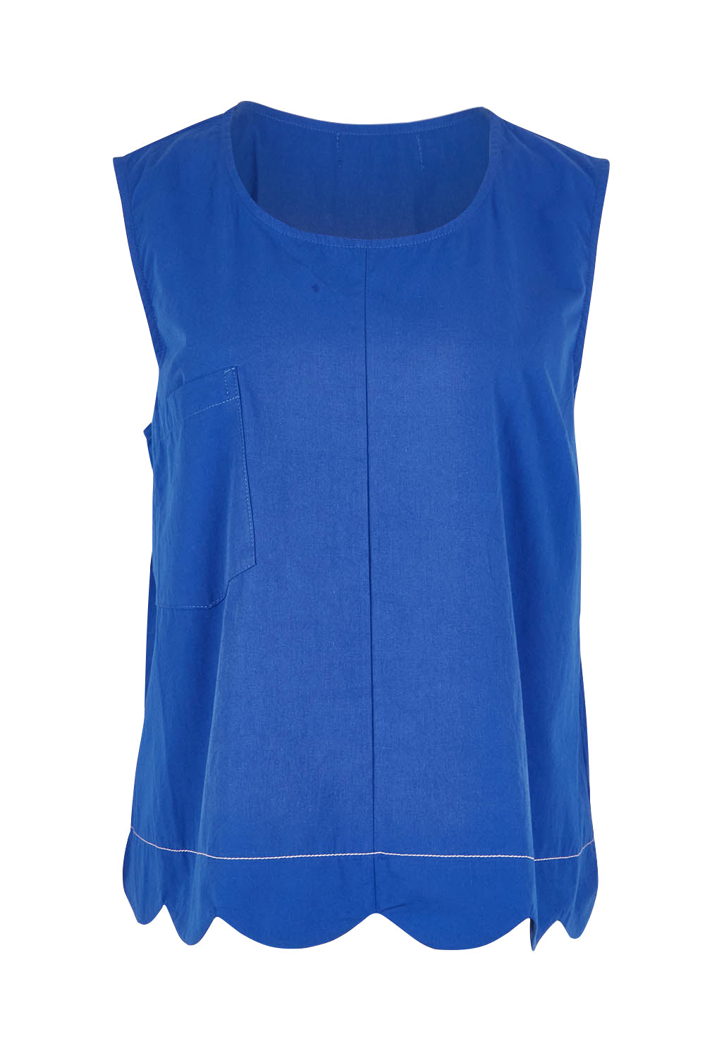 Product shot of the Scalloped Hem Cotton Tank in colour Palaceblue (Blue), from the front