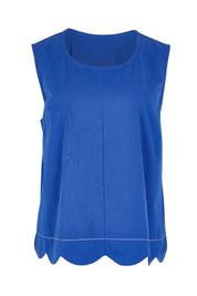 Product shot of the Scalloped Hem Cotton Tank in colour Palaceblue (Blue), from the front