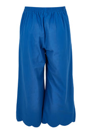 Product shot of the Scalloped Hem Cotton Pant in colour Palaceblue (Blue), from the back