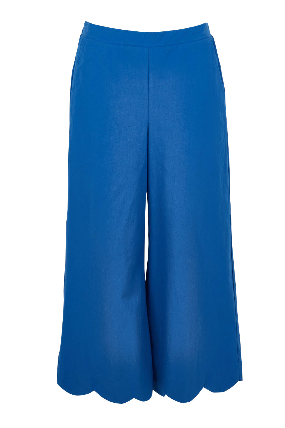 Product shot of the Scalloped Hem Cotton Pant in colour Palaceblue (Blue), from the front