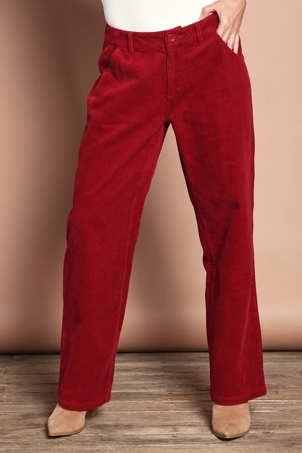 Cotton Blend Corduroy Pant – Wine