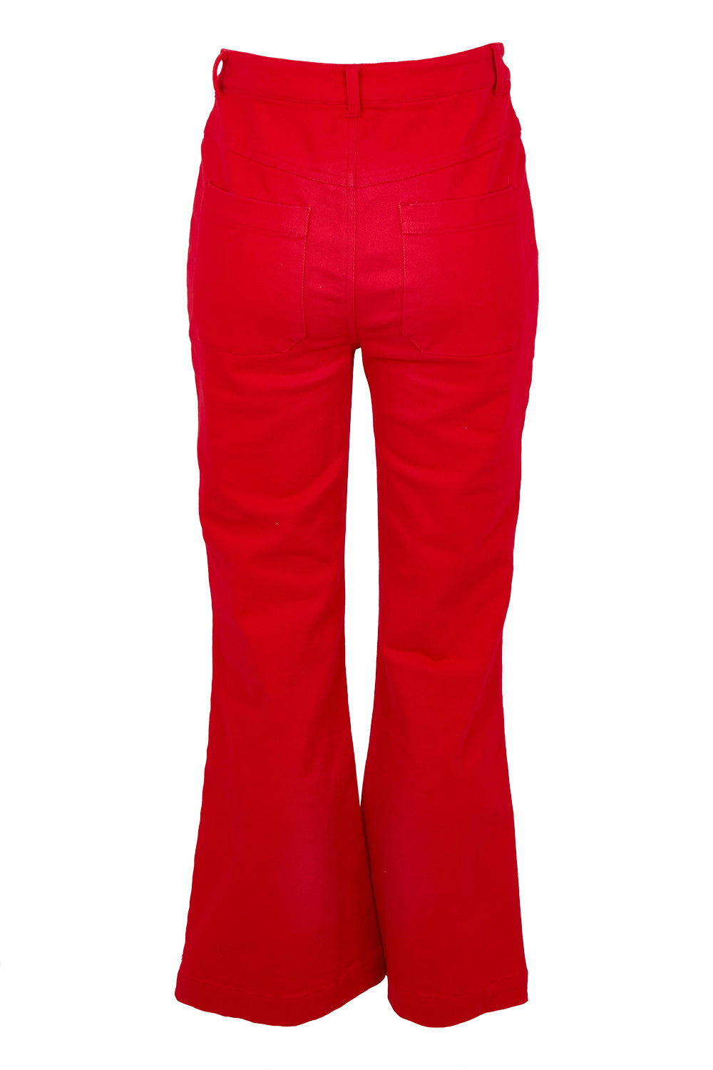 Product shot of the Denim Patch Pocket Jean in colour Red (Red), from the back