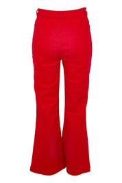Product shot of the Denim Patch Pocket Jean in colour Red (Red), from the back