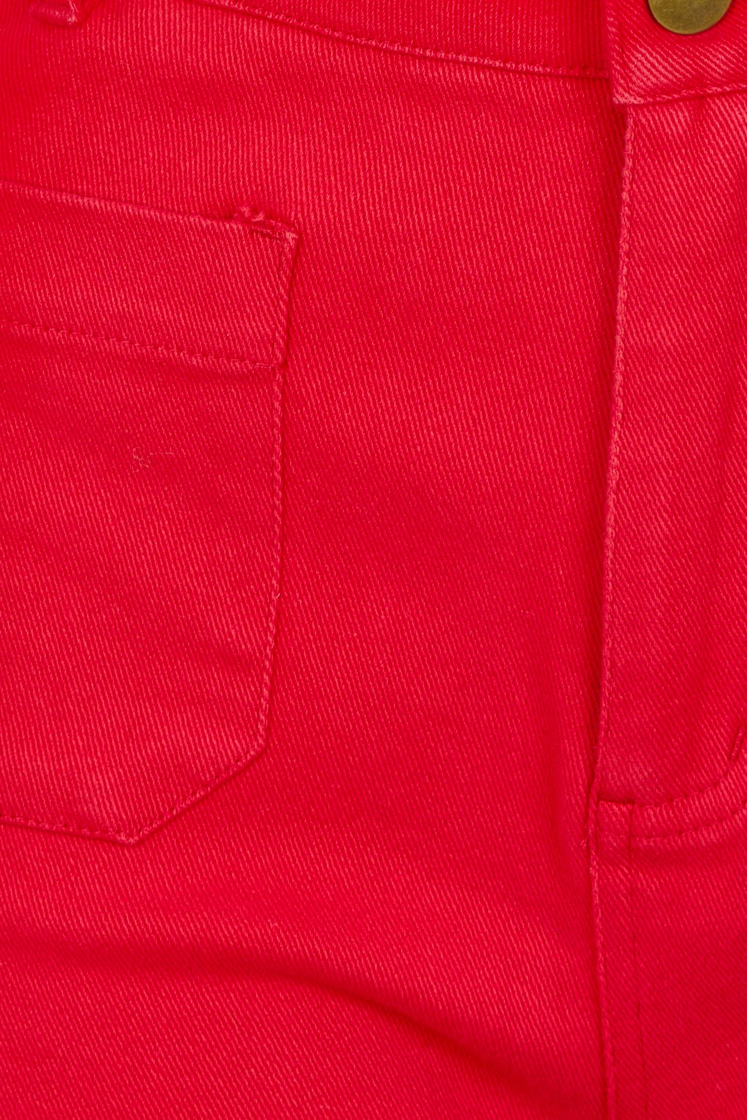 Product shot of the Denim Patch Pocket Jean in colour Red (Red), detail
