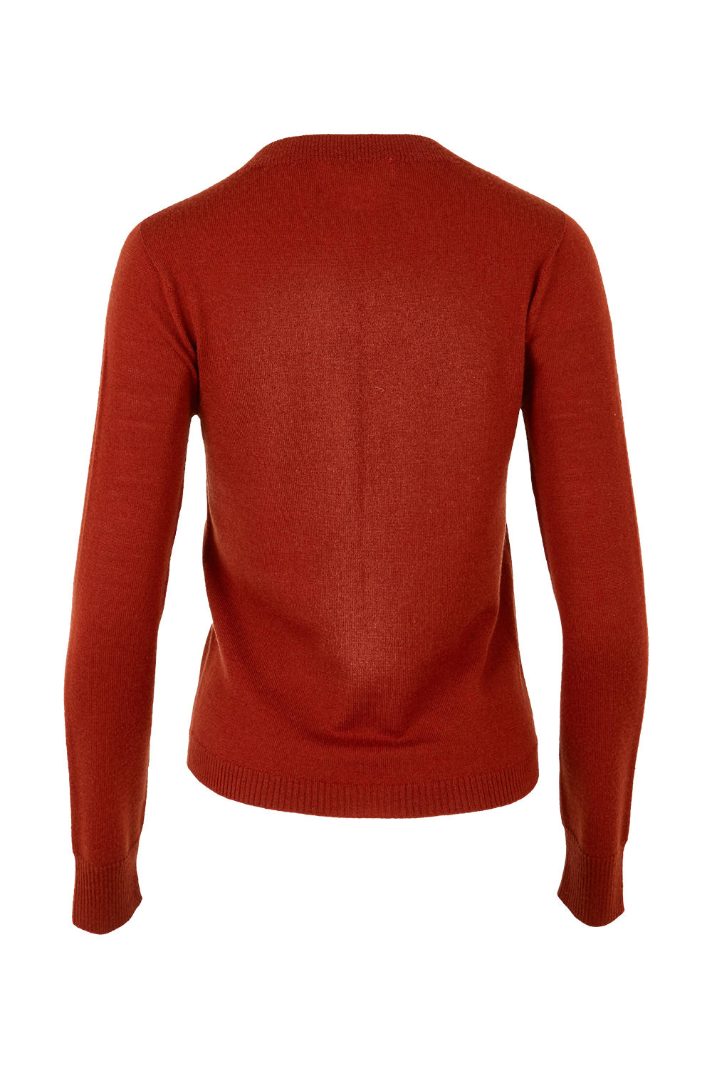 Product shot of the Extra Fine Merino Wool Long Sleeve Knit in colour Rust, from the back