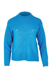 Product shot of the Diamond Crew Neck Sweater in colour Cobalt (Blue), from the front