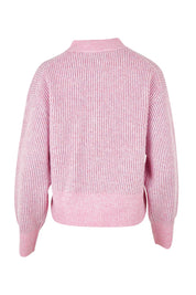 Product shot of the Fluffy Relaxed Ribbed Cardigan in colour Prismpink (Pink), from the back