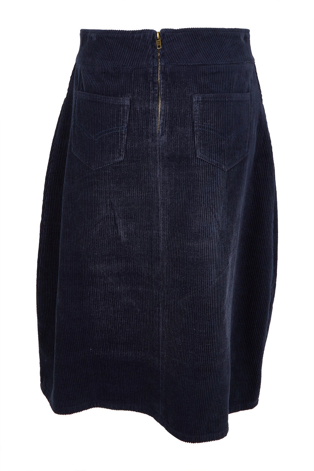 Product shot of the Cotton Corduroy A Line Skirt in colour Deepblue (Blue), from the back