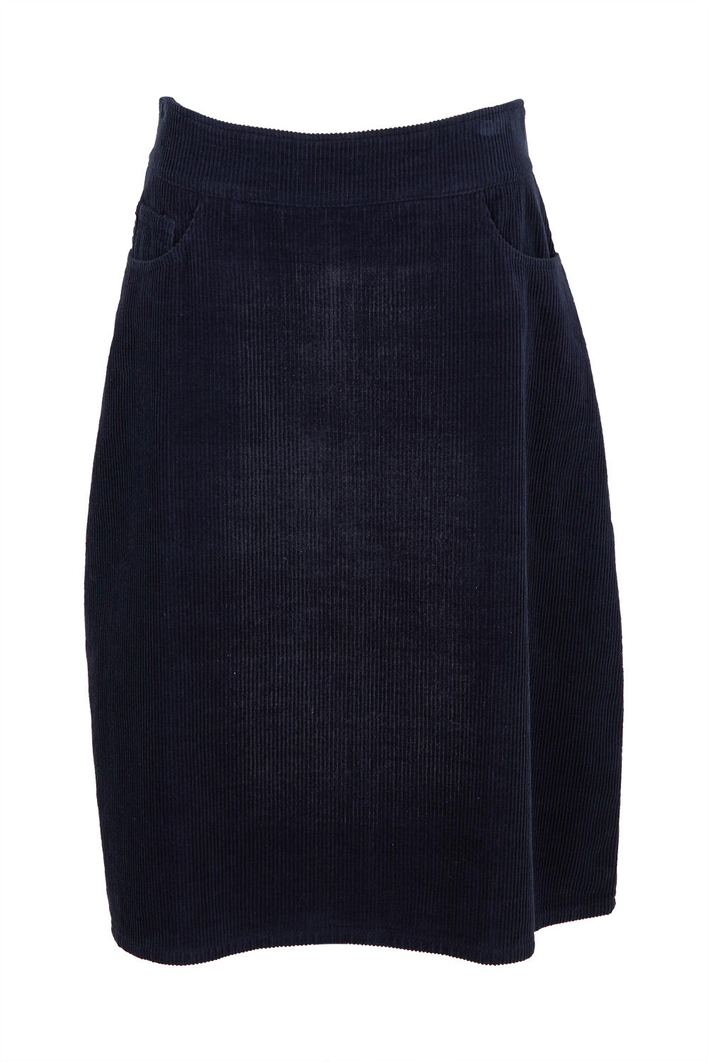Product shot of the Cotton Corduroy A Line Skirt in colour Deepblue (Blue), from the front