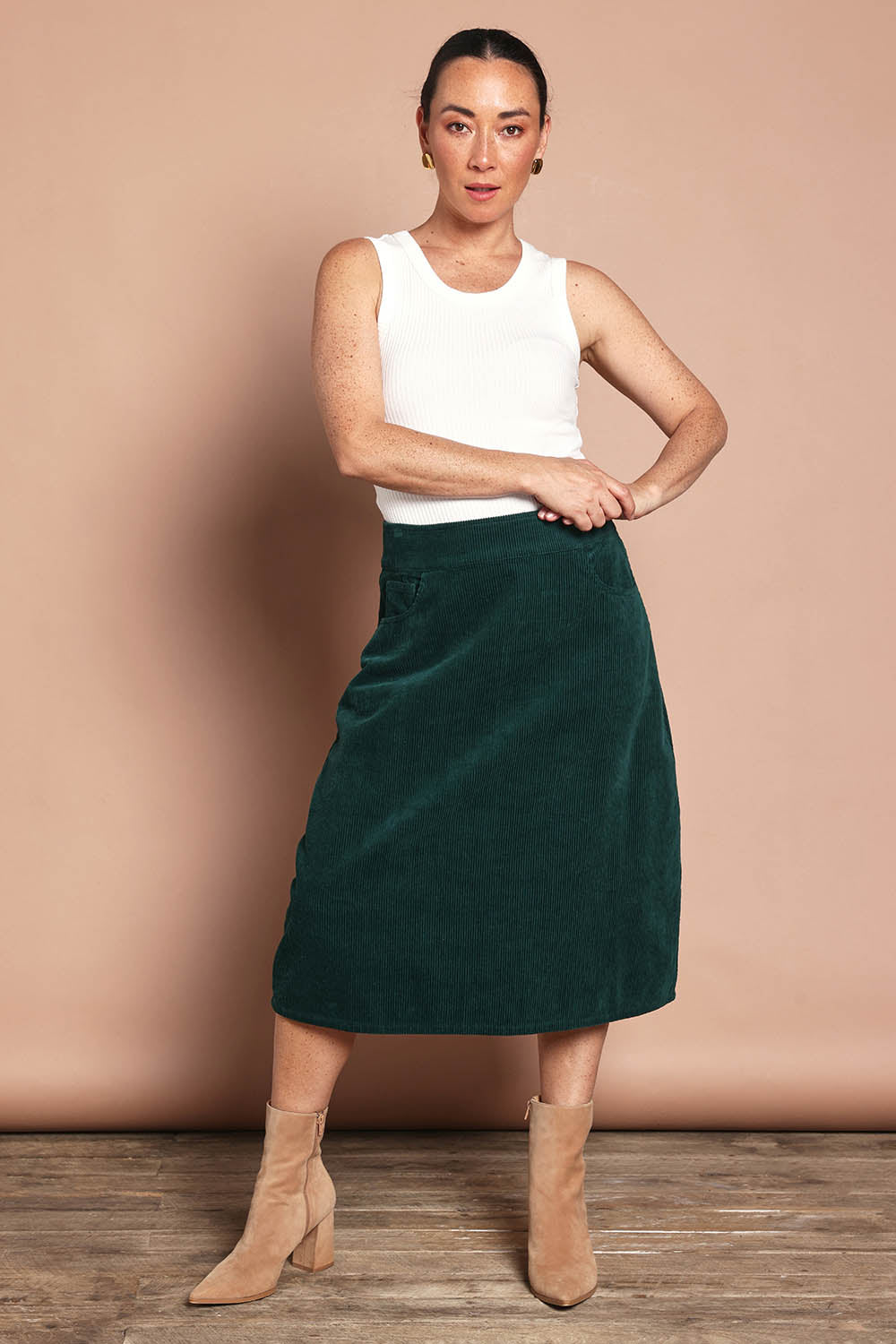 Cotton Corduroy A Line Skirt – Emerald