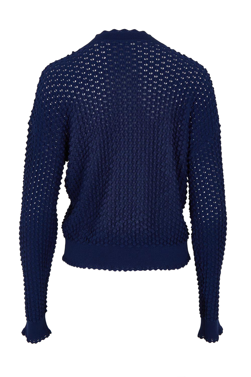 Product shot of the Waffle Textured Cardigan in colour Navy (Blue), from the back