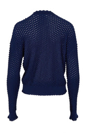 Product shot of the Waffle Textured Cardigan in colour Navy (Blue), from the back