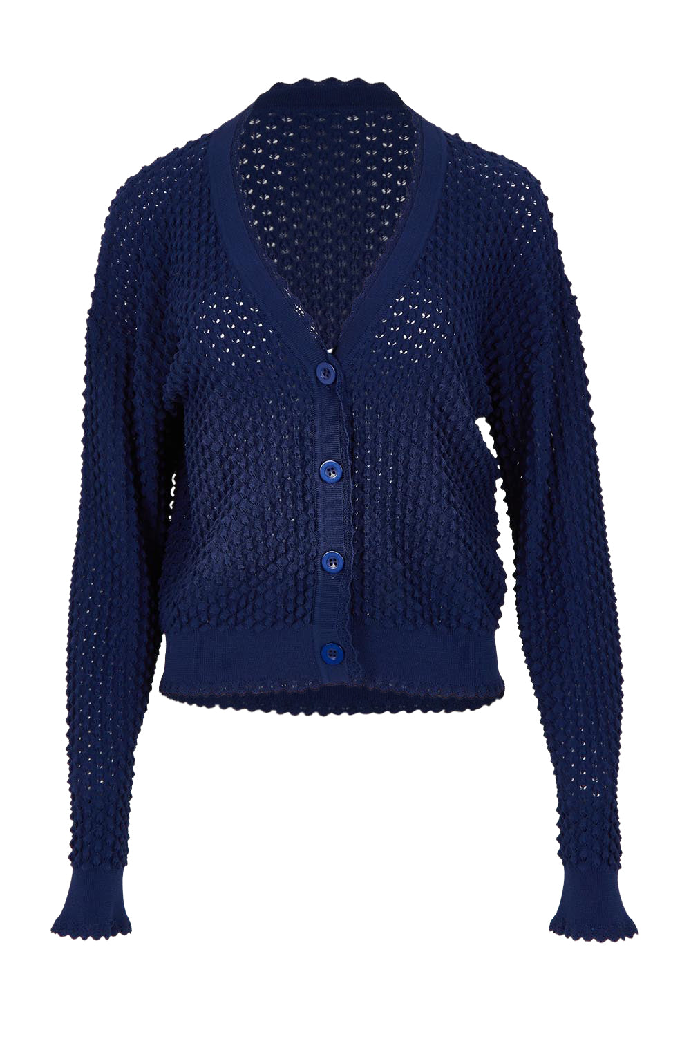 Product shot of the Waffle Textured Cardigan in colour Navy (Blue), from the front