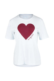 Product shot of the Mercerized Cotton Love Tee in colour Burgundy (Red), from the front
