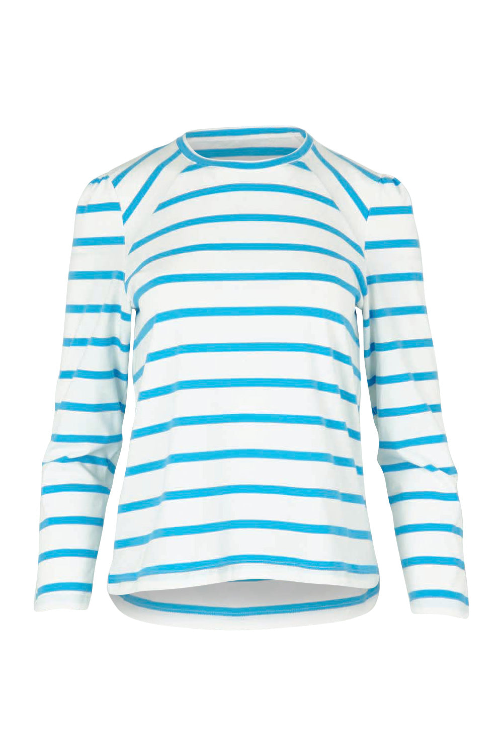 Product shot of the Cotton Stripe Long Sleeve Top in colour Bluewhite (Blue), from the front