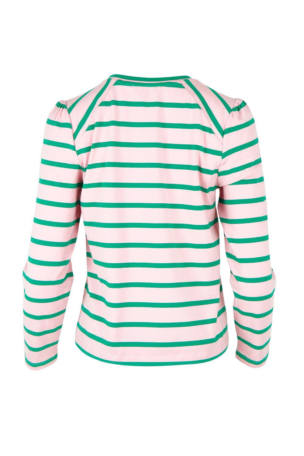 Product shot of the Cotton Stripe Long Sleeve Top in colour Pinkgreen (Green), from the back