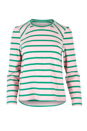 Product shot of the Cotton Stripe Long Sleeve Top in colour Pinkgreen (Green), from the front