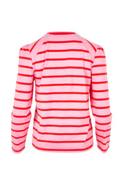 Product shot of the Cotton Stripe Long Sleeve Top in colour Redpink (Pink), from the back