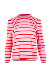 Product shot of the Cotton Stripe Long Sleeve Top in colour Redpink (Pink), from the front