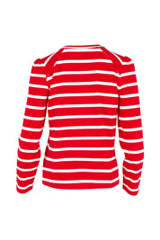 Product shot of the Cotton Stripe Long Sleeve Top in colour Redwhite (Red), from the back