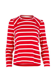 Product shot of the Cotton Stripe Long Sleeve Top in colour Redwhite (Red), from the front